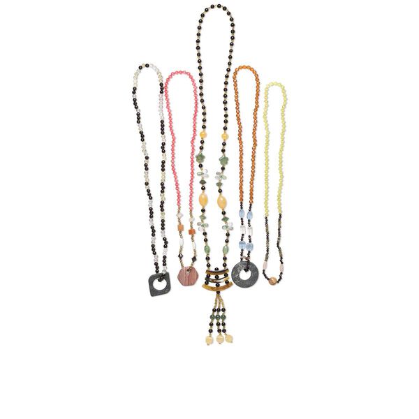 Necklace mix, multi-gemstone / acrylic / glass, multicolored, 3x2mm-37x27mm multi-shape, 24 to 30-inch continuous loop. Sold per pkg of 5. image number 0