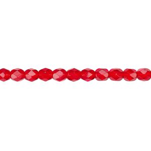 Bead, Czech fire-polished glass, light red, 4mm faceted round. Sold per 15-1/2" to 16" strand, approximately 100 beads.