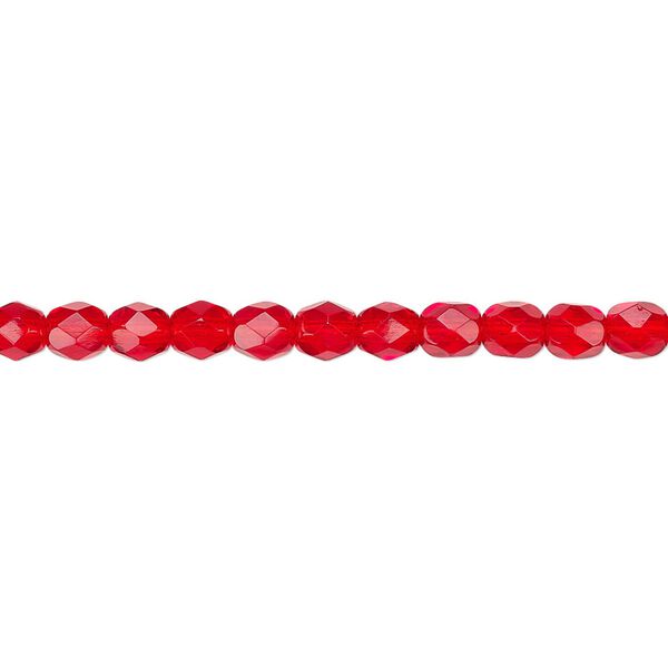 Bead, Czech fire-polished glass, light red, 4mm faceted round. Sold per 15-1/2" to 16" strand, approximately 100 beads. image number 0