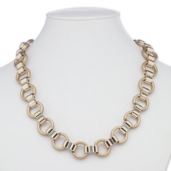 Necklace, acrylic and plastic, rose gold and matte gold color, 17mm wide, 18 inches with hook-and-eye clasp. Sold individually. image number 0