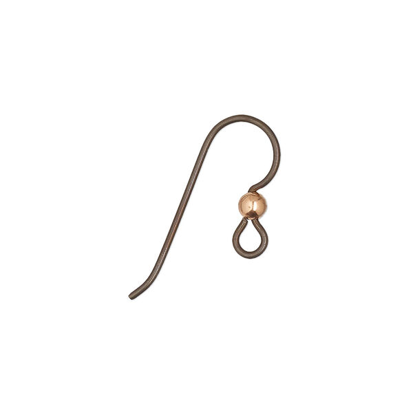 Ear wire, copper and antique copper-plated niobium, 15.5mm fishhook with 3mm ball and open loop, 20 gauge. Sold per pkg of 25 pairs. image number 0