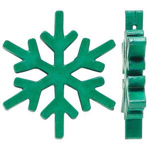 Focal, painted mango wood, green, 38x33mm side-drilled snowflake. Sold per pkg of 2.