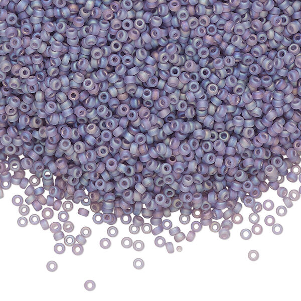 Seed bead, Miyuki, glass, pkg/35g, #15 rocaille, translucent matte rainbow light amethyst, (RR-157FR). image number 0