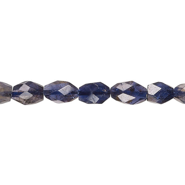 Bead, iolite (dyed), medium to dark, 6x4mm-10x7mm hand-cut faceted puffed oval, C grade, Mohs hardness 7 to 7-1/2. Sold per 13-inch strand. image number 0