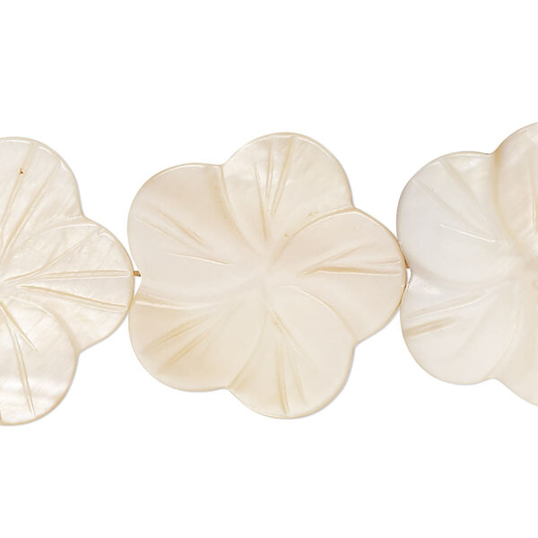Bead, mother-of-pearl shell (dyed), tan, 24x23mm-26x25mm carved flat flower with 0.6-0.8mm hole, Mohs hardness 3-1/2. Sold per 15-inch strand. image number 0