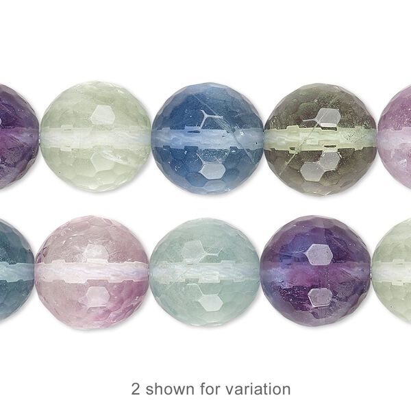Rainbow fluorite 1pkg1, faceted round bead natural 15.5-16 inch 12mm image number 0