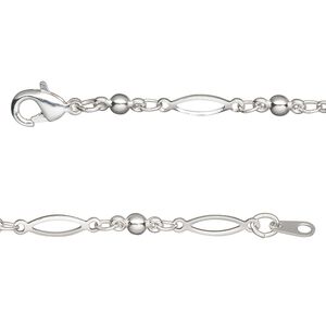 Chain 1pkg1 silver-plated oval & link, 3mm open / 2.5mm ball / lobster claw clasp, brass 24 inch