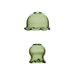 Component, glass, green, 24x16mm and 16x16mm jellyfish, handmade. Sold per 2-piece set.