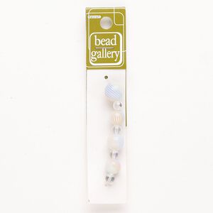 Bead 1pkg4 handblown glass, 10-13mm round / line design, assortment translucent white / multicolored