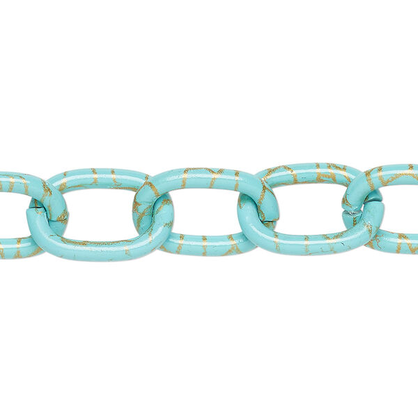 Chain, aluminum, crackled turquoise blue and gold, 12mm cable. Sold per pkg of 24 inches. image number 0