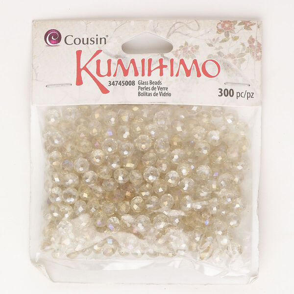 Bead, glass, pkg/300, translucent crystal golden shadow AB, 6x5mm faceted rondelle. image number 0