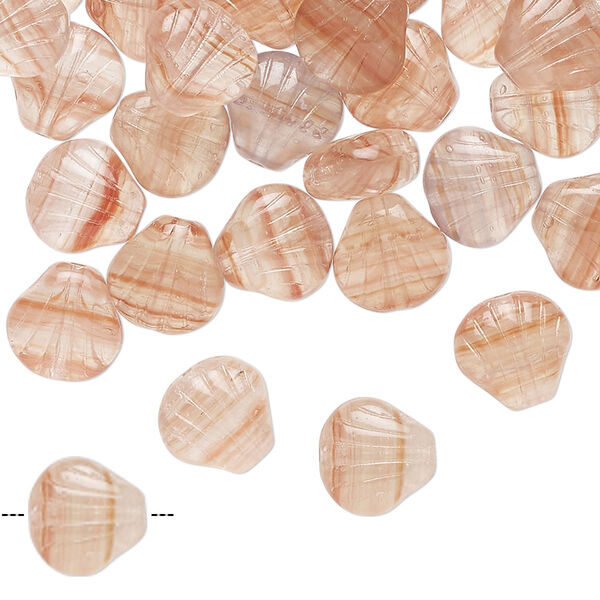 Bead pressed glass 1pk 9mm textured shell, 1 ounce translucent clear pink image number 0