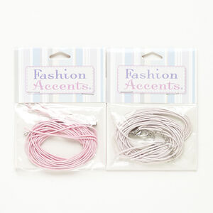 Cord and finding assortment 1pkg2, silver-finished steel and waxed cotton, pink and lavender, 6mm round cord with lobster claw clasp, 18 inches.