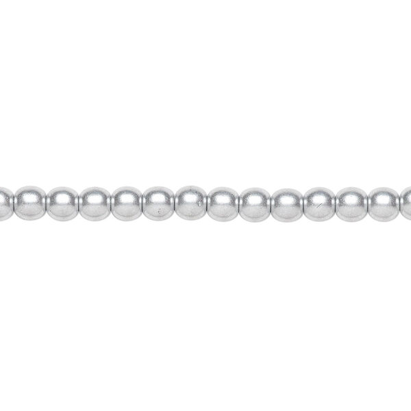 Bead, Czech glass druk, opaque satin silver, 4mm round. Sold per 15-1/2" to 16" strand. image number 0