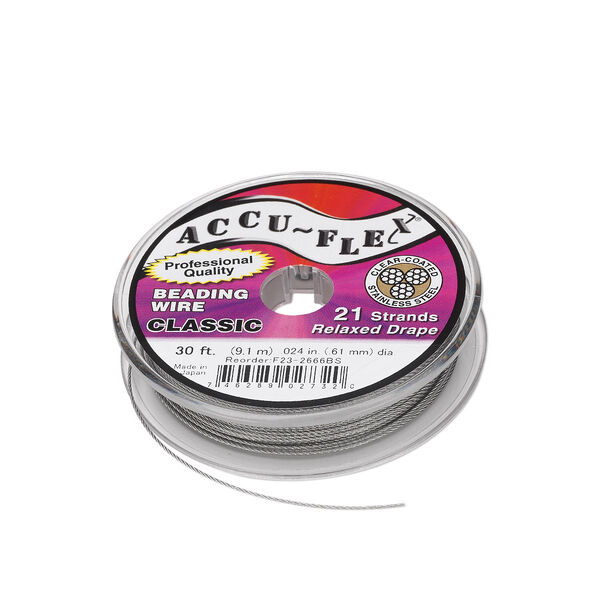 Beading wire, Accu-Flex®, nylon and stainless steel, clear, 21 strand, 0.024-inch diameter. Sold per 30-foot spool. image number 0