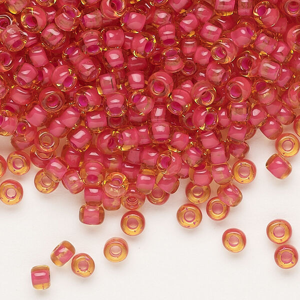 Seed bead, Dyna-Mites™, glass, translucent inside color fuchsia, #6 round. Sold per 1/2 kilogram pkg. image number 0