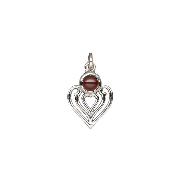 Garnet / sterling silver 1pkg1, antiqued heart drop natural 14x11mm image number 1