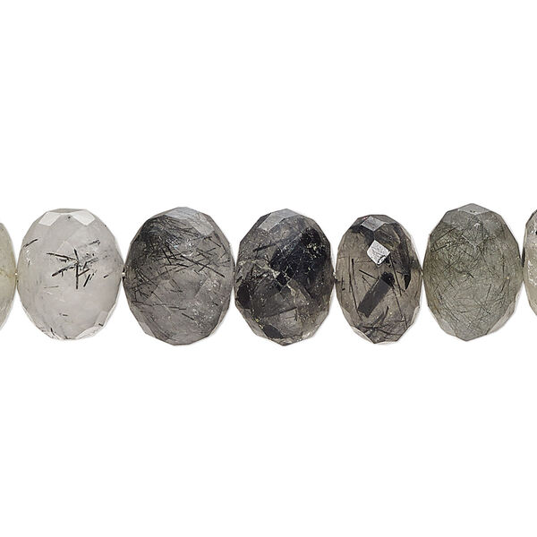 Tourmalinated quartz 1pkg1, hand-cut faceted rondelle bead natural 7 inch graduated 9x6mm-12x9mm image number 0