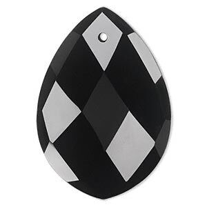 Black onyx 1pkg1, top-drilled faceted teardrop focal 50x35mm