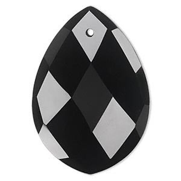 Focal, black onyx (dyed), 50x35mm faceted teardrop, B grade, Mohs hardness 6-1/2 to 7. Sold individually. image number 0