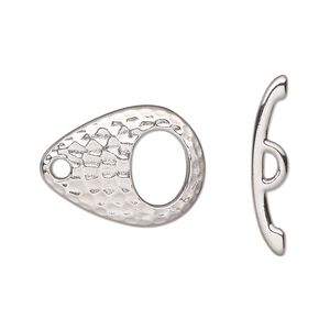 Clasp toggle 1pkg10 white bronze-plated pewter (tin alloy), 22x16mm hammered teardrop, TierraCast® 1-strand