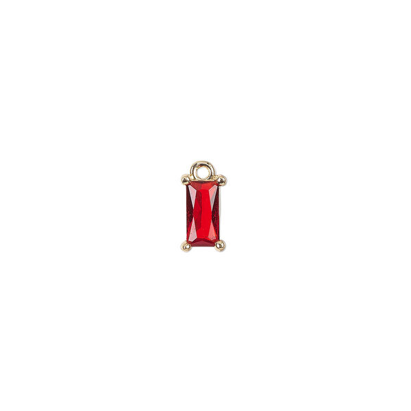 Drop, glass and gold-finished brass, red, 7.5x4mm faceted rectangle. Sold per pkg of 10. image number 0