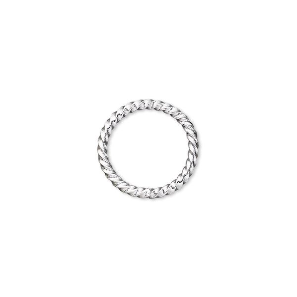 Jump ring, silver-plated brass, 15mm twisted round, 11.8mm inside diameter, 14 gauge. Sold per pkg of 100. image number 0