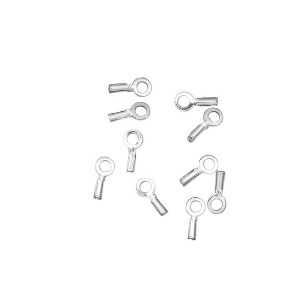 Crimp end, sterling silver, 3x1mm tube with loop. Sold per pkg of 50. image number 0