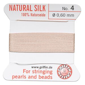 Thread, Griffin, silk, light pink, size #4. Sold per 2-meter card (approximately 78 inches).