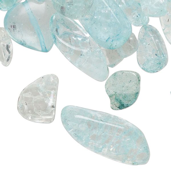 Bead mix, crackle glass, translucent aqua blue, medium to gigantic chip. Sold per 8-ounce pkg. image number 0