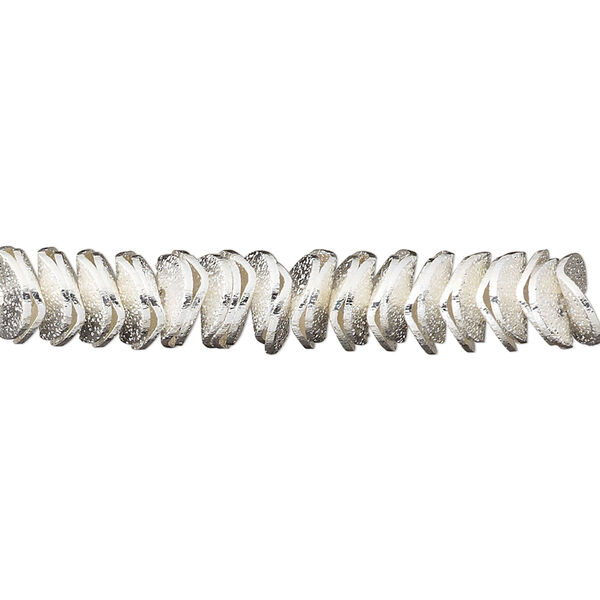 Bead, silver-plated brass, 6x2mm-8x2mm textured wavy rondelle. Sold per pkg of 30. image number 0