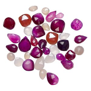 Chalcedony 1pkg1, hand-cut top-drilled faceted teardrop bead 1 oz mix 6x4mm-25x18mm
