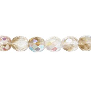 Bead, Czech fire-polished glass, clear and smoke AB, 8mm faceted round. Sold per 15-1/2" to 16" strand.