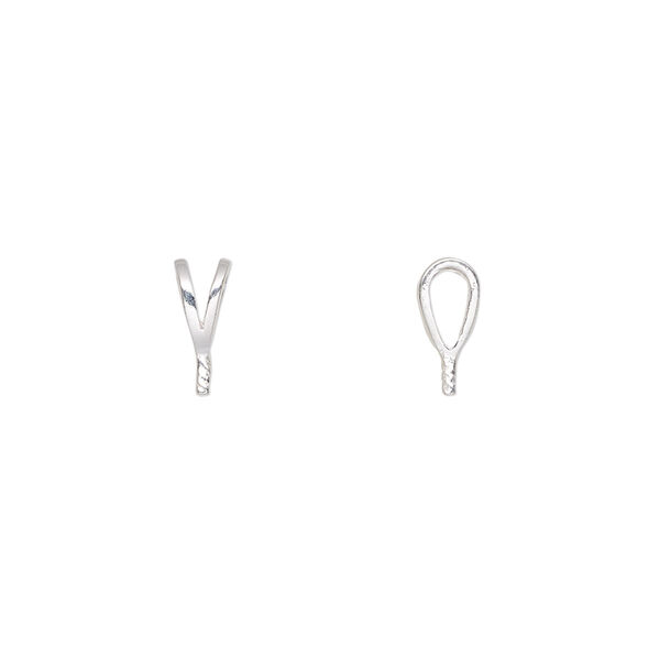Bail, rabbit ear, fine silver, 9x3.5mm with 2.5mm peg, fits bead with 1.2mm hole. Sold per pkg of 4. image number 0