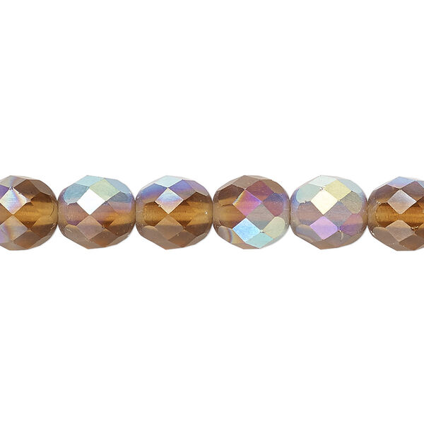 Bead, Czech fire-polished glass, matte light brown AB, 8mm faceted round. Sold per 15-1/2" to 16" strand. image number 0