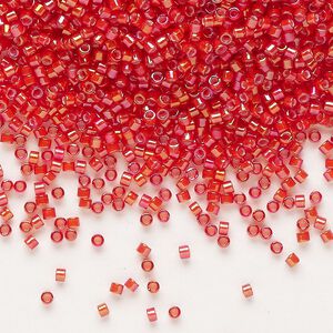Seed bead, Delica®, glass, pkg/50g, #11 round, opaque white-lined luster flame red (DB-1780).