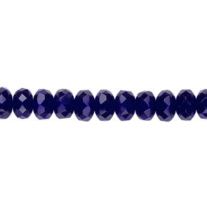 Bead, Czech fire-polished glass, cobalt, 7x5mm faceted rondelle. Sold per 15-1/2" to 16" strand.