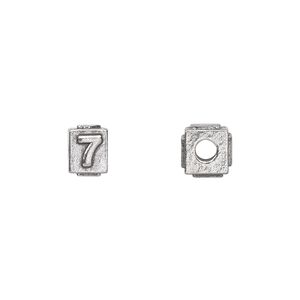 Bead, antiqued pewter (tin-based alloy), 8x6mm rectangle with number "7." Sold per pkg of 4.