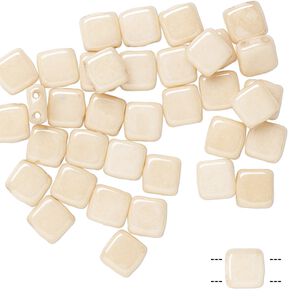 Bead, Preciosa, Czech pressed glass, opaque ivory, 6x6mm flat square with (2) 0.7mm holes. Sold per pkg of 40.