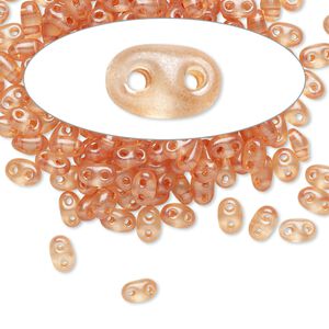 Seed bead, Preciosa Twin™ Czech glass, pkg/50g, 5x2.5mm oval, translucent brown terra pearl clear, (08318).
