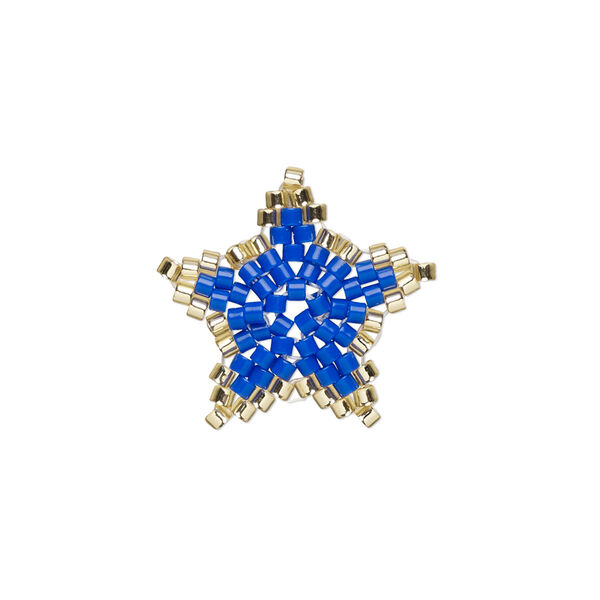 Drop, Creative Touch, glass, cobalt and yellow, 20mm double-sided star. Sold individually. image number 0