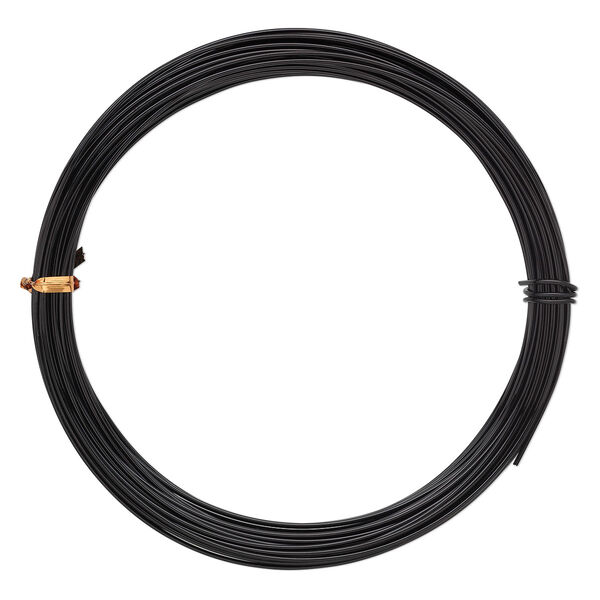 Wire, anodized aluminum, black, 1.25mm round, 16 gauge. Sold per pkg of 45 feet. image number 0