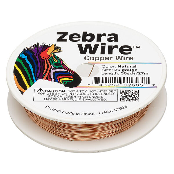 Wire, Zebra Wire™, natural copper, round, 26 gauge. Sold per 30-yard spool. image number 0