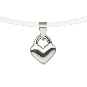 Pendant, stainless steel, 16.5x14mm double-sided heart lock. Sold individually.