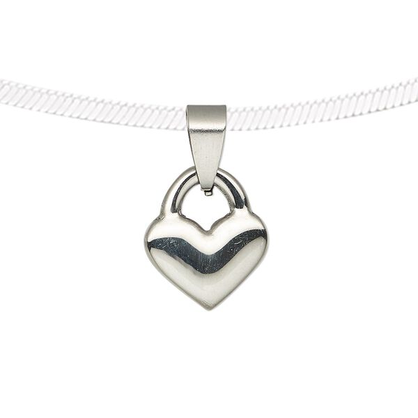 Pendant, stainless steel, 16.5x14mm double-sided heart lock. Sold individually. image number 0