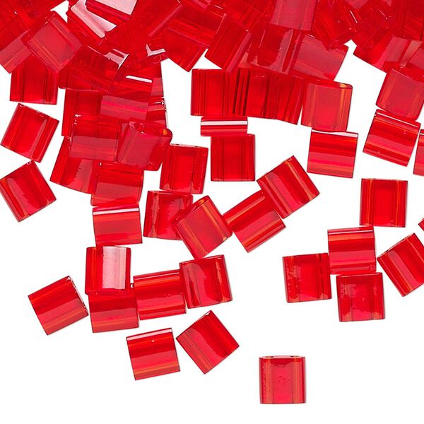 Seed bead, TILA®, glass, pkg/10g, 5mm full tila square, transparent light fire red, (TL-140). image number 0