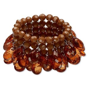 Bracelet, stretch, acrylic and silver-finished steel, brown and light brown, 38mm wide, 6 inches. Sold individually.