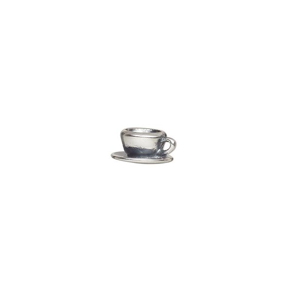Charm, antiqued sterling silver, 10.5x5mm 3D cup and saucer. Sold individually. image number 0