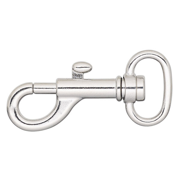 Clasp, snap hook, imitation rhodium-finished steel and "pewter" (zinc-based alloy), 31x13mm with swivel and oval ring. Sold per pkg of 4. image number 0