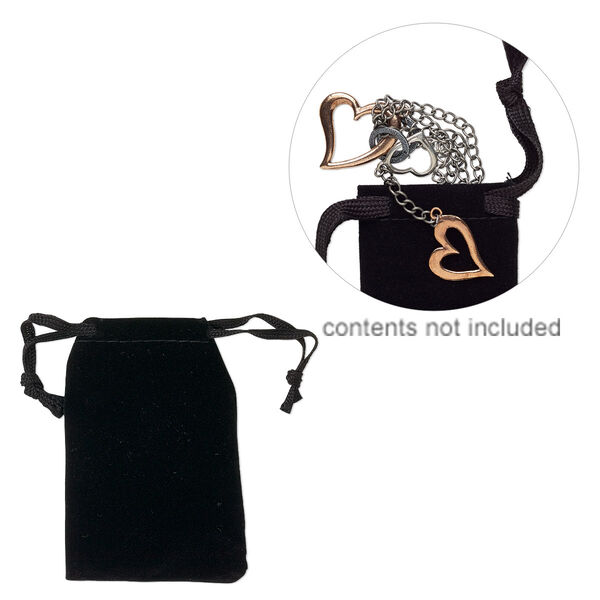 Pouch, flocked velveteen, black, 3x2 inches with drawstring. Sold per pkg of 12. image number 0